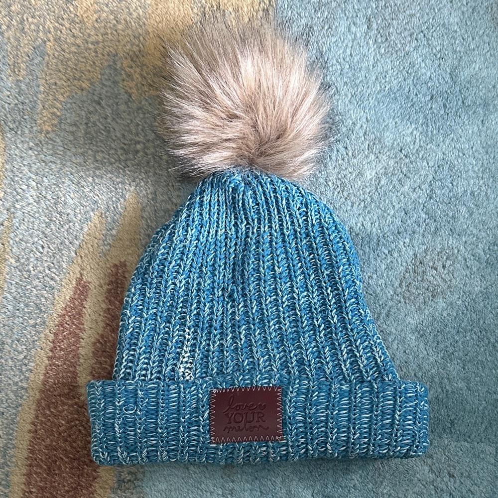 Love Your Melon Teal Knit Beanie with Faux Fur Pom
